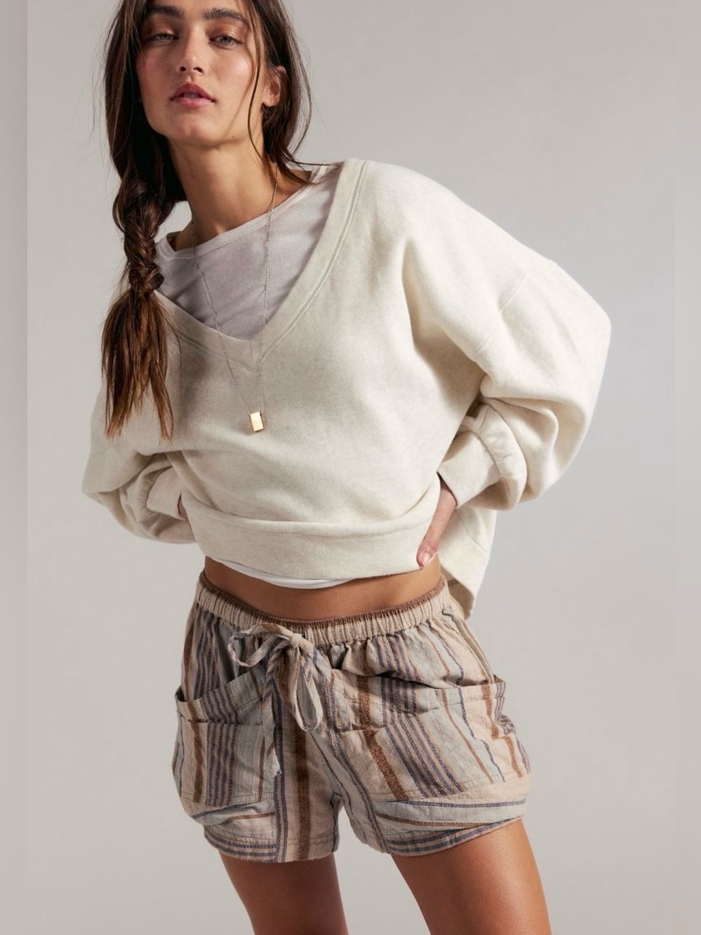Free People ~ Good Fortune Stripe Shorts ~ Washed Blue Combo ~ XS ~ ** NWT **